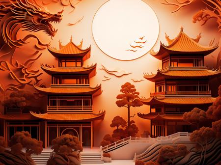 05623-3255840564-guchen,dragon,scenery,red theme,eastern dragon,no humans,tree,building,pagoda,full moon,cloud,orange theme,_lora_longhexinchun-0.png